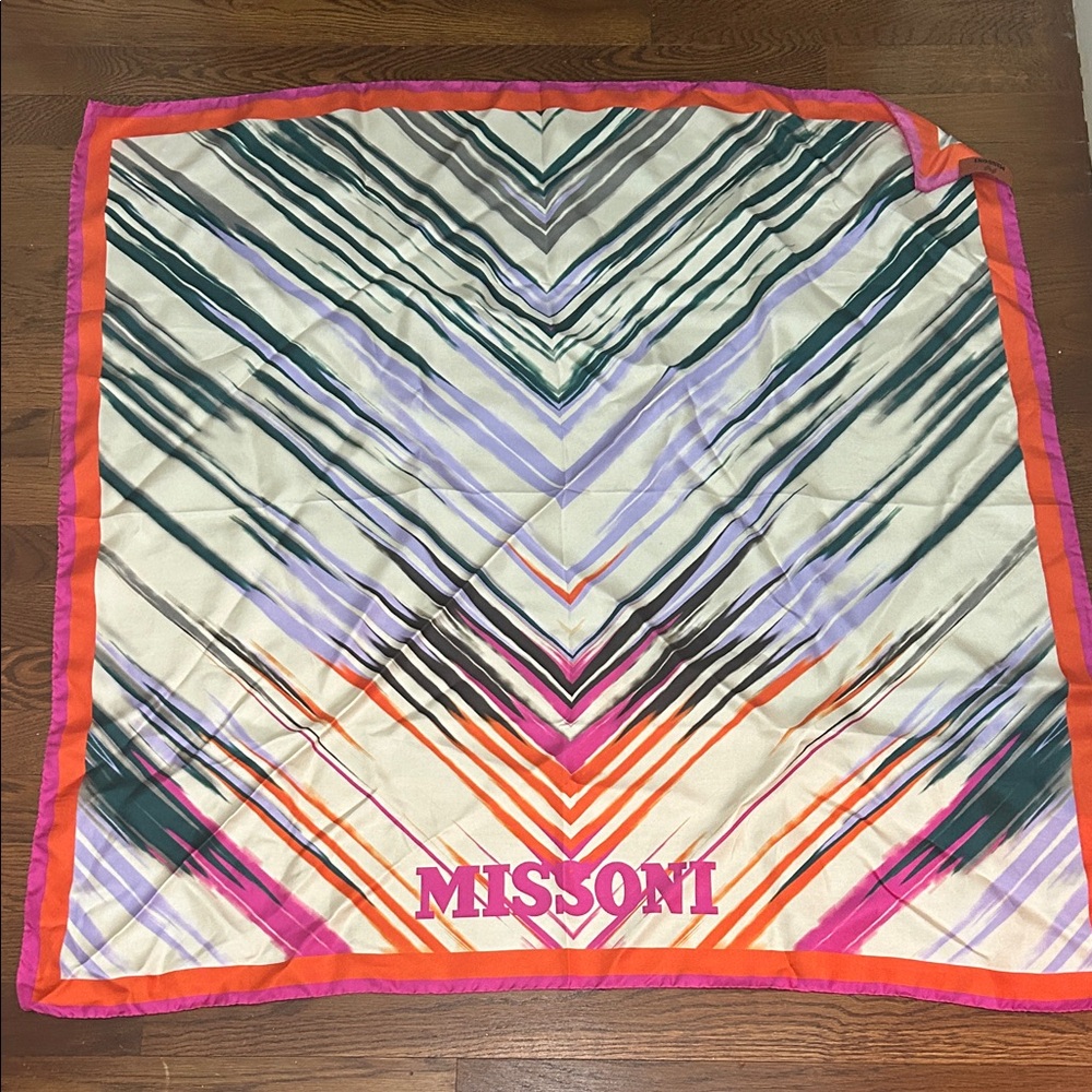 Missoni Cream Scarf with Pink and Orange Trim